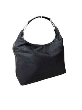 Gucci Black Nylon Shoulder Bag w Leather Trim 1990’s, Dust Bag